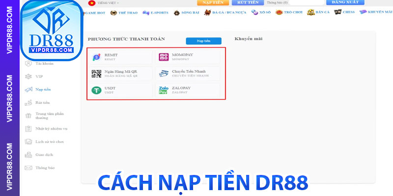 Cách Nạp Tiền DR88